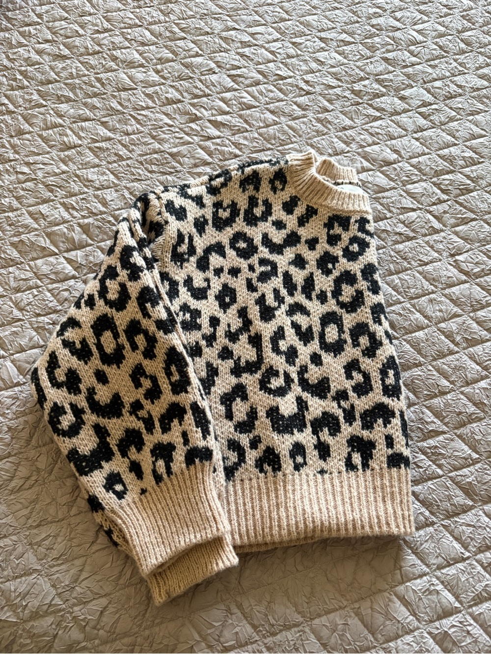 No Boundaries Tan and Black Cropped Leopard Sweater